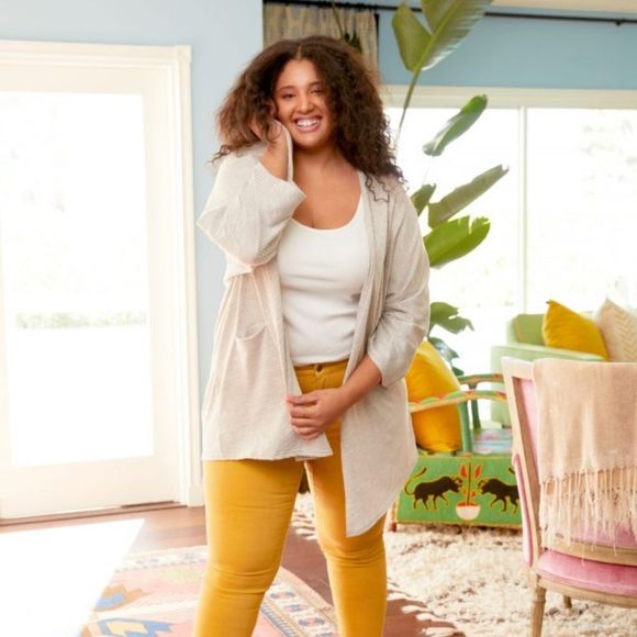 💐 Donni Ribbed Sweater Coat Size 0-16 Beige - Picture 3 of 9